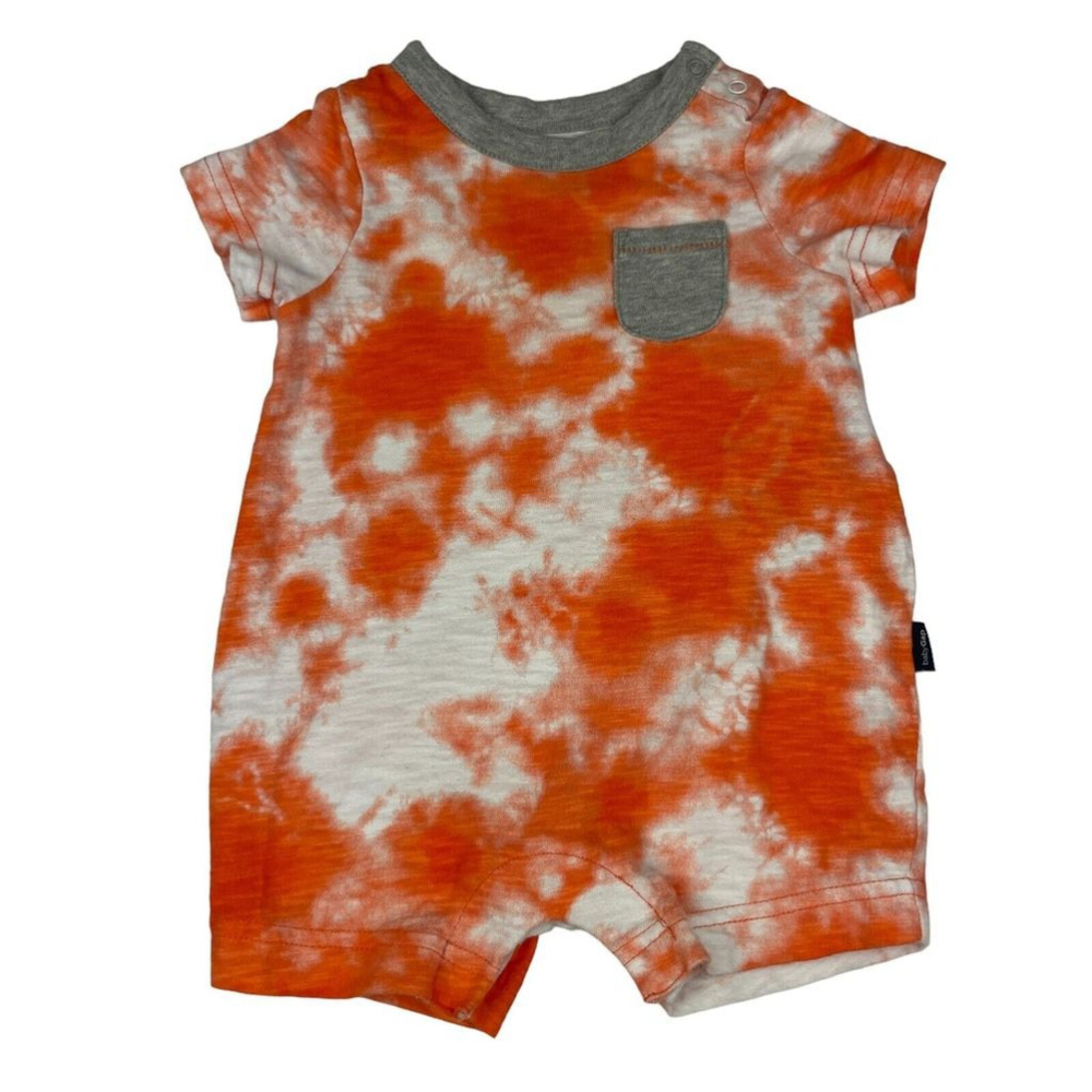Baby Gap Romper Boy 0-3 Months White Orange Tie Dye Short Sleeve Logo Round Neck